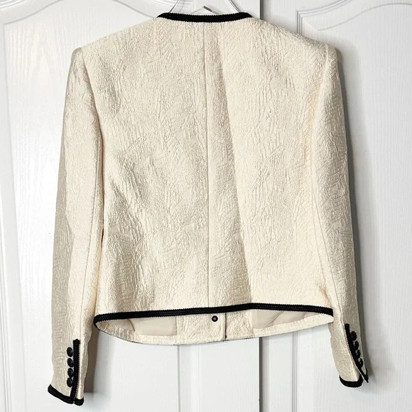 VERONICA BEARD Darla Jacquard Contrast Trim Jacket Size 10 Ivory Black - Picture 7 of 16
